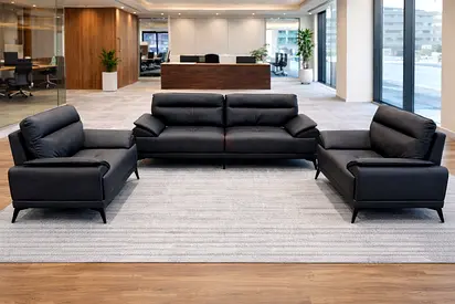 Luxury PU Leather Office Sofa Set – Modern Black Office Sofa 5 Seater (3+1+1 Seater)