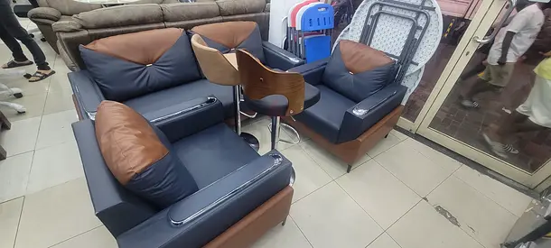Stylish Leather Sofa Set with Chair and Table