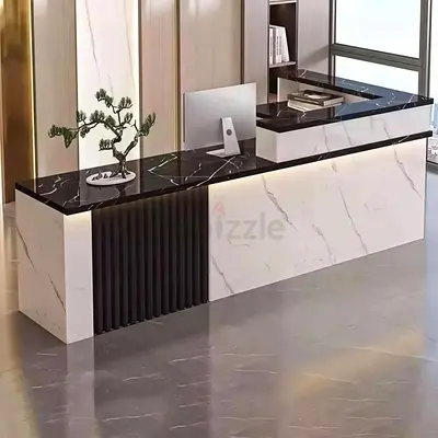 Modern Marble-Finish Reception Desk