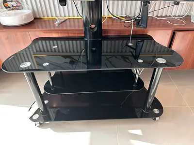 Stylish Black TV Stand with Wheels