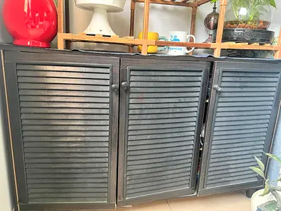 Stylish Black Louvered Cabinet