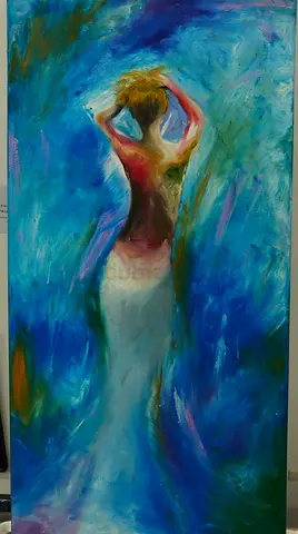 Abstract oil Painting of a Woman in Blue