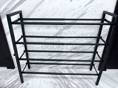 4 Tier Black Metal Shoe Rack - Adjustable Sturdy Storage