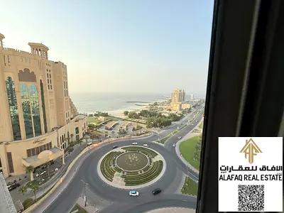 غرفة وصالة مفروشة للإيجار الشهري بالكورنيش – النخيل 2، برج الاتحاد، شامل كل الفواتير، إطلالة بحرية كاملة وموقع مميز