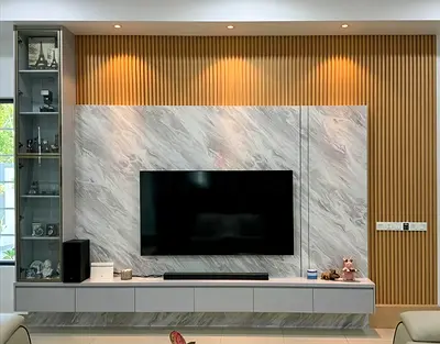 Contemporary Wood  Marble Media Wall