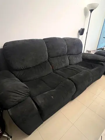 6 SEATER Black Recliner Sofa