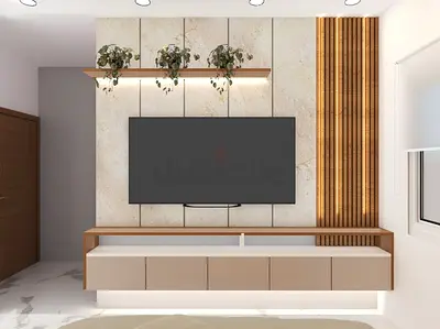 Geometric Wood-Accent TV Wall