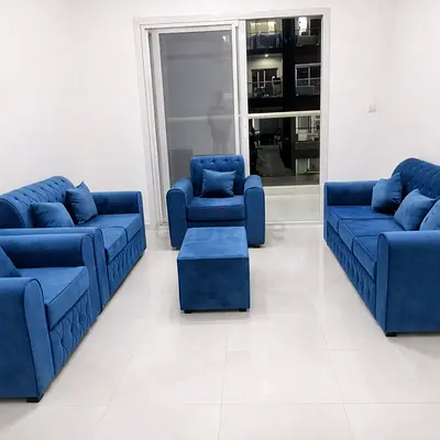 Brand new velvet Stylish Blue Sofa 7-seater Set with Coffee Table