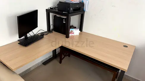 L-Shaped Study Table with leather chair