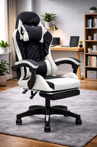 Ergonomic Gaming Chair with Lumbar Support – PVC Leather Office Chair with Footrest