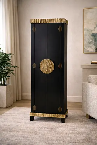 Marina Home Black  Gold Cabinet – Elegant Oriental Style – Excellent Condition