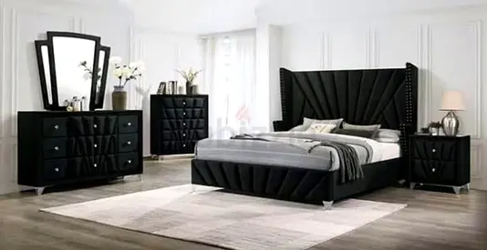 Elegant Black Bedroom Set with Accessories