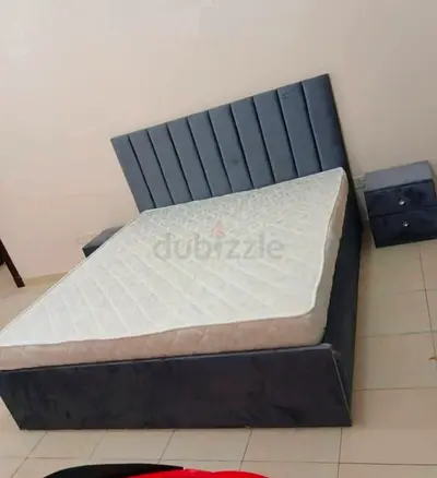 Stylish Grey Bed with Nightstands