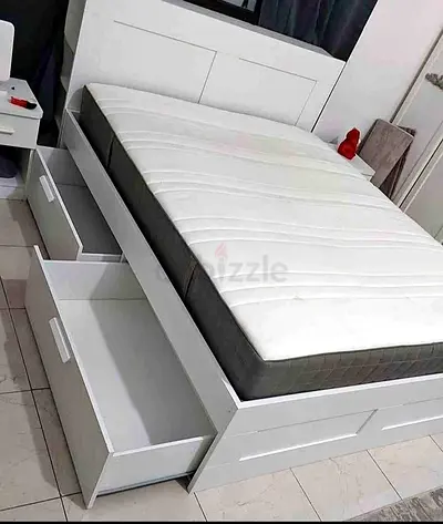 Ikea brimnes queen size bed frame with mattress and 4 storage drawers