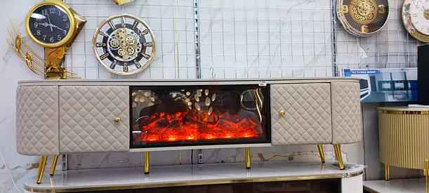 Elegant Marble Top TV Stand with Fireplace Feature