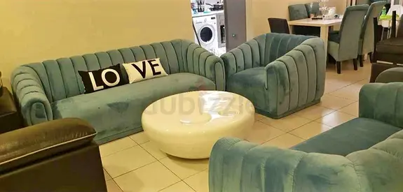 Modern Soft Fabric Sofa Set with Round Coffee Table