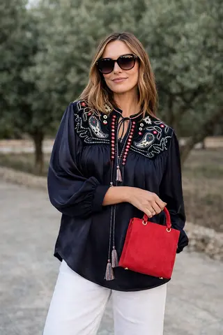 Zara Boho Blouse with Embroidery Details