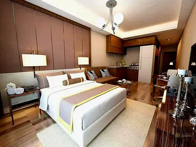 شقة مفروشة بغرفتي نوم | قصر لايا JVC | شرفة وإطلالة على وسط المدينة