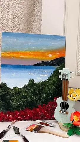landscape of a beach perfect for wall decor hand painted with acrylic paint