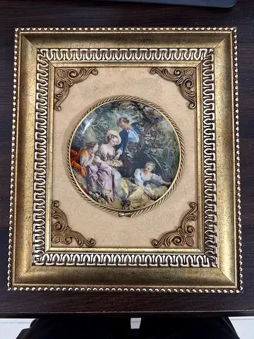 Vintage Framed Artwork of a Scenic Gathering