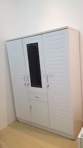 3 door White Wardrobe with Glass door