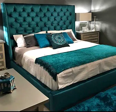 Stylish Turquoise King Size Tufted Bed with Modern Design