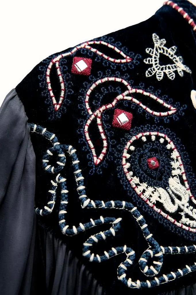 sachin and babi light blue dress Black Monsoon Verina Velvet Embroidered Dress