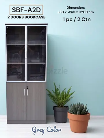2 Doors Bookcase - Grey Color