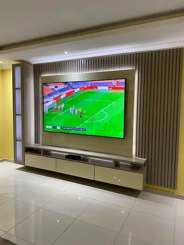 Modern Floating Media Wall Unit with Fluted Paneling