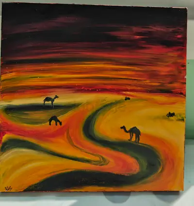 Desert Landscape oil Painting with Camels