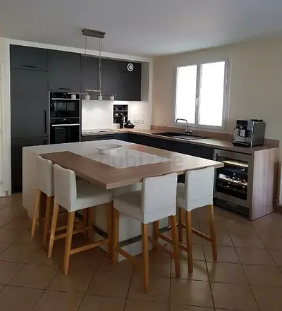 Modern Kitchen Island with Bar Stools