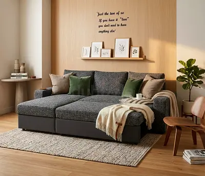 Luxury L-Shape Sofa Bed with big storage space. Soft fabric, comfortable seating, and perfect for ho