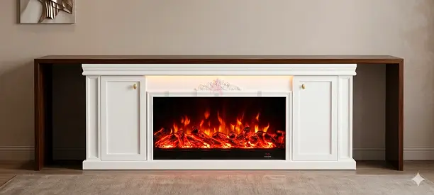 Elegant White Entertainment Center with Electric Fireplace