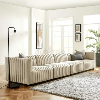 5 seater biege linen sectional sofa