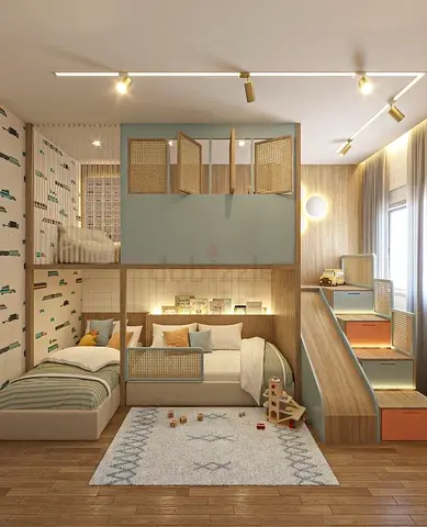 Stylish Bunk Bed Setup for Kids Room