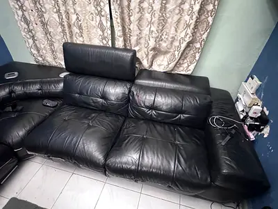 Black Leather Sofa for Sale with built in speaker and Center Control console
