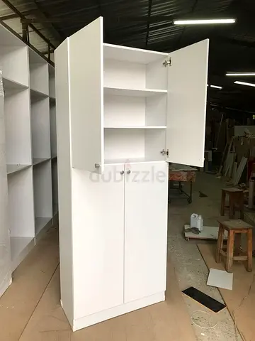 Tall MDF Storage Unit with Shelves and Cabinet Doors
