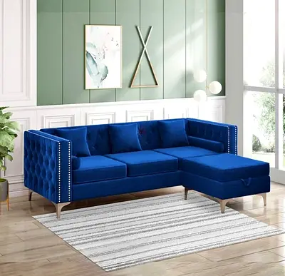 Stylish Blue Sectional Sofa with Modern Design