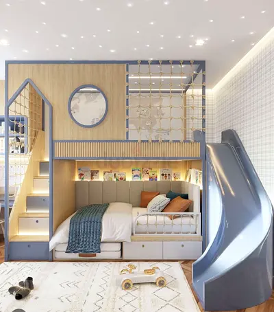 Stylish Kids Loft Bed with Slide