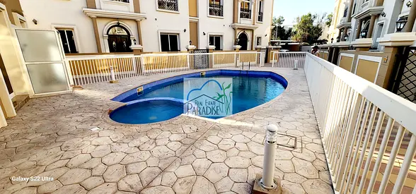 away from zone /modern finish 4 Bedroom Villa/All Master bedrooms/Living &din/Maid Room/Pvt back yard/2 covered Parking/shared s-pool//For Rent Mirdif
