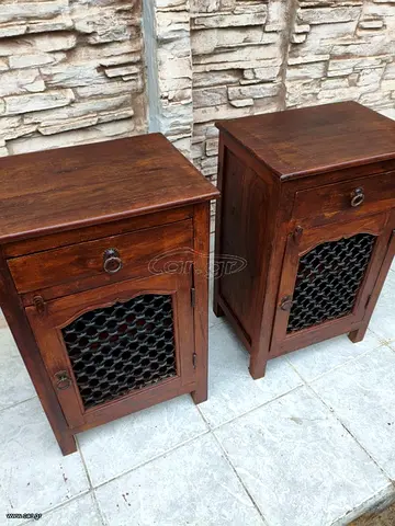 Solid Wood Nightstands with Decorative Mesh Panel