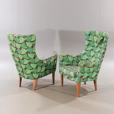 2 Stylish Green Floral Armchairs - Ikea