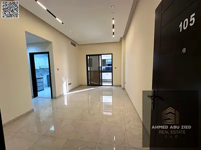 First-tenant 2BR apartment in Al Jurf 3, Ajman, annual rent, 2 master rooms, 3 bathrooms, balcony, central AC, premium finish, easy access to Dubai.