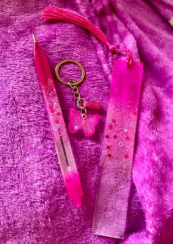 Handmade Resin pen,Bookmark and Keychain set
