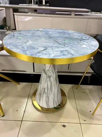 Elegant Round Marble Dining Table with Gold Accents
