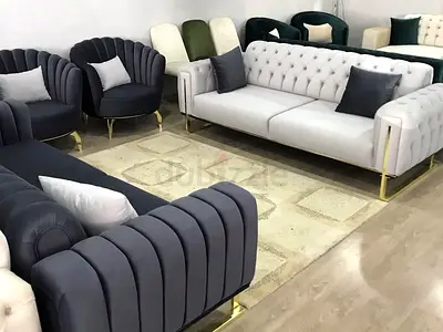 Luxury Velvet Living Room Set with Gold Accents