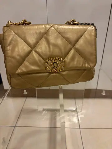 Authentic Chanel Gold Quilted Leather Large 19 Flap Bag
