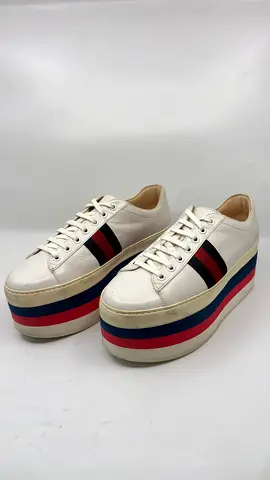 Gucci White Leather Peggy Web Detail Platform Sneakers – Size 38.5