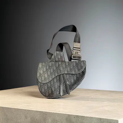 Authentic  DIORSaddle Bag Oblique Jacquard Black Unisex Crossbag