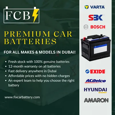 Premium Car Batteries in Dubai, All Brands Available, 12 Month Warranty